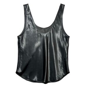 Vintage Lucie Ann II Black Satin Camisole Lingerie Tank Top Size 38 USA